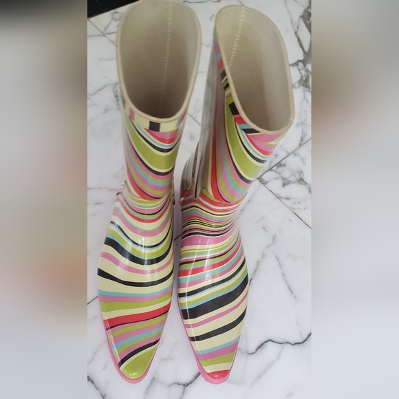 PAUL SMITH- size 10/40 -rubber rain boots -Stripe Kitten Heel-multicolor - Picture 7 of 16